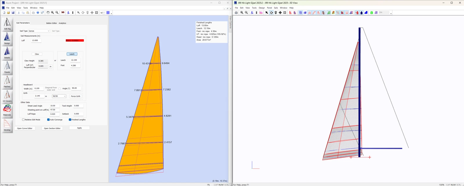 Zeilontwerp met maatvoering in de ontwerpsoftware van Hagoort Sails